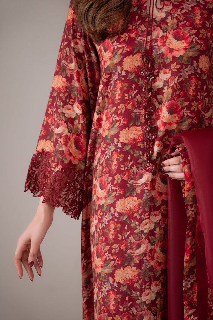 Cross Stitch - Scarlet Sunset Silk Suit For Women - Red - 2 Piece