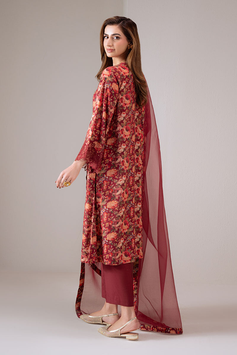 Cross Stitch - Scarlet Sunset Silk Suit For Women - Red - 2 Piece