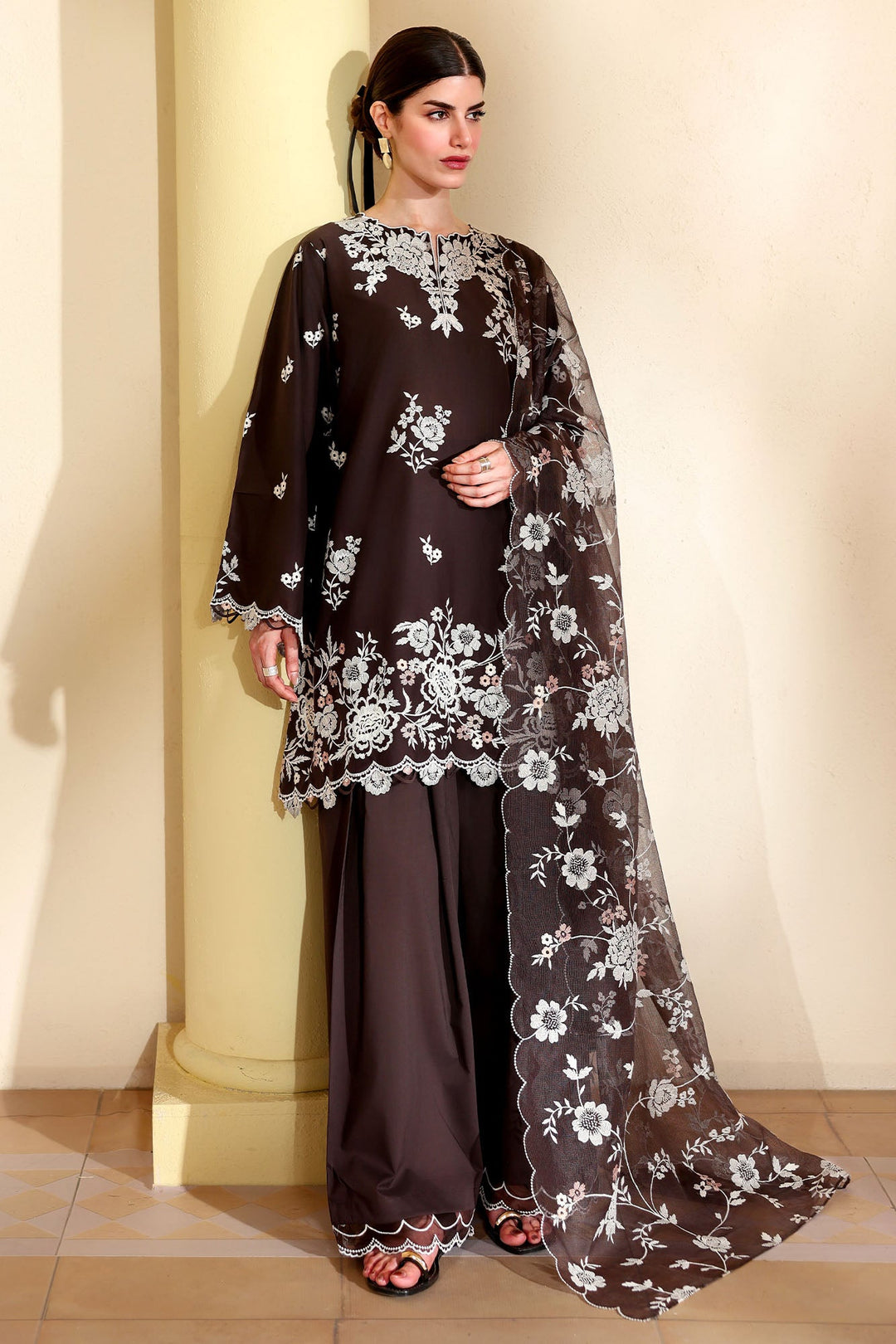 Cross Stitch - Sepia Dark Printed Lawn Unstitch Suit For Women - 3 Piece