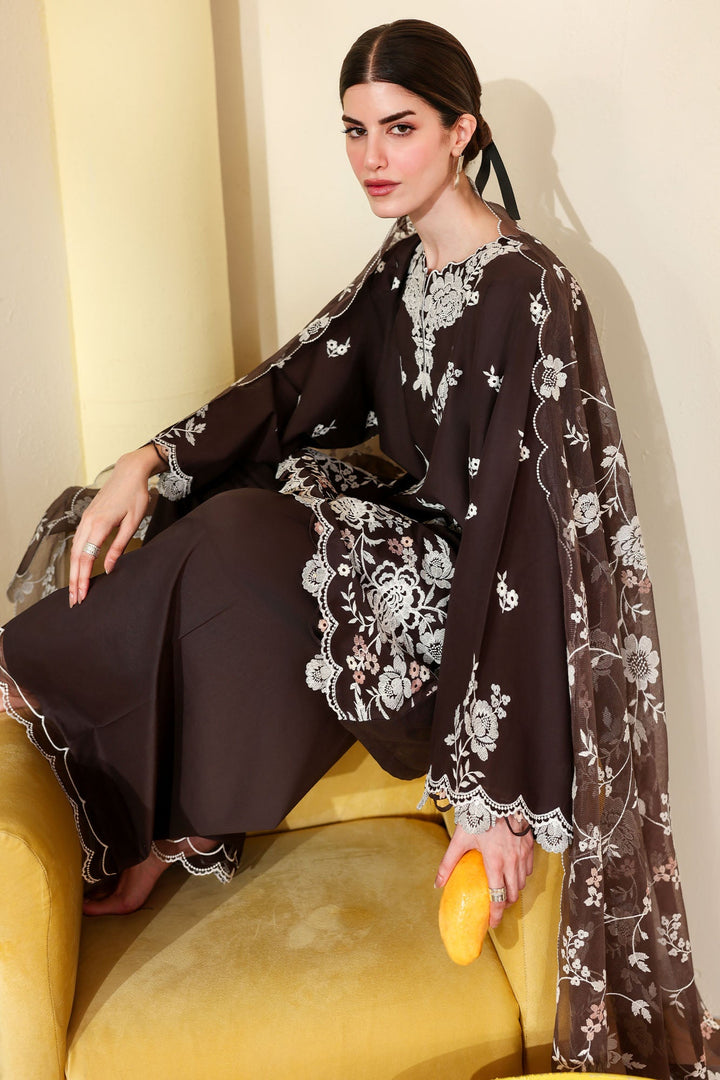 Cross Stitch - Sepia Dark Printed Lawn Unstitch Suit For Women - 3 Piece