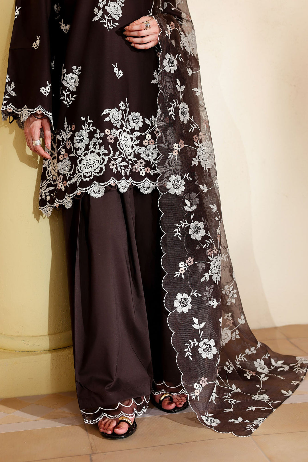 Cross Stitch - Sepia Dark Printed Lawn Unstitch Suit For Women - 3 Piece