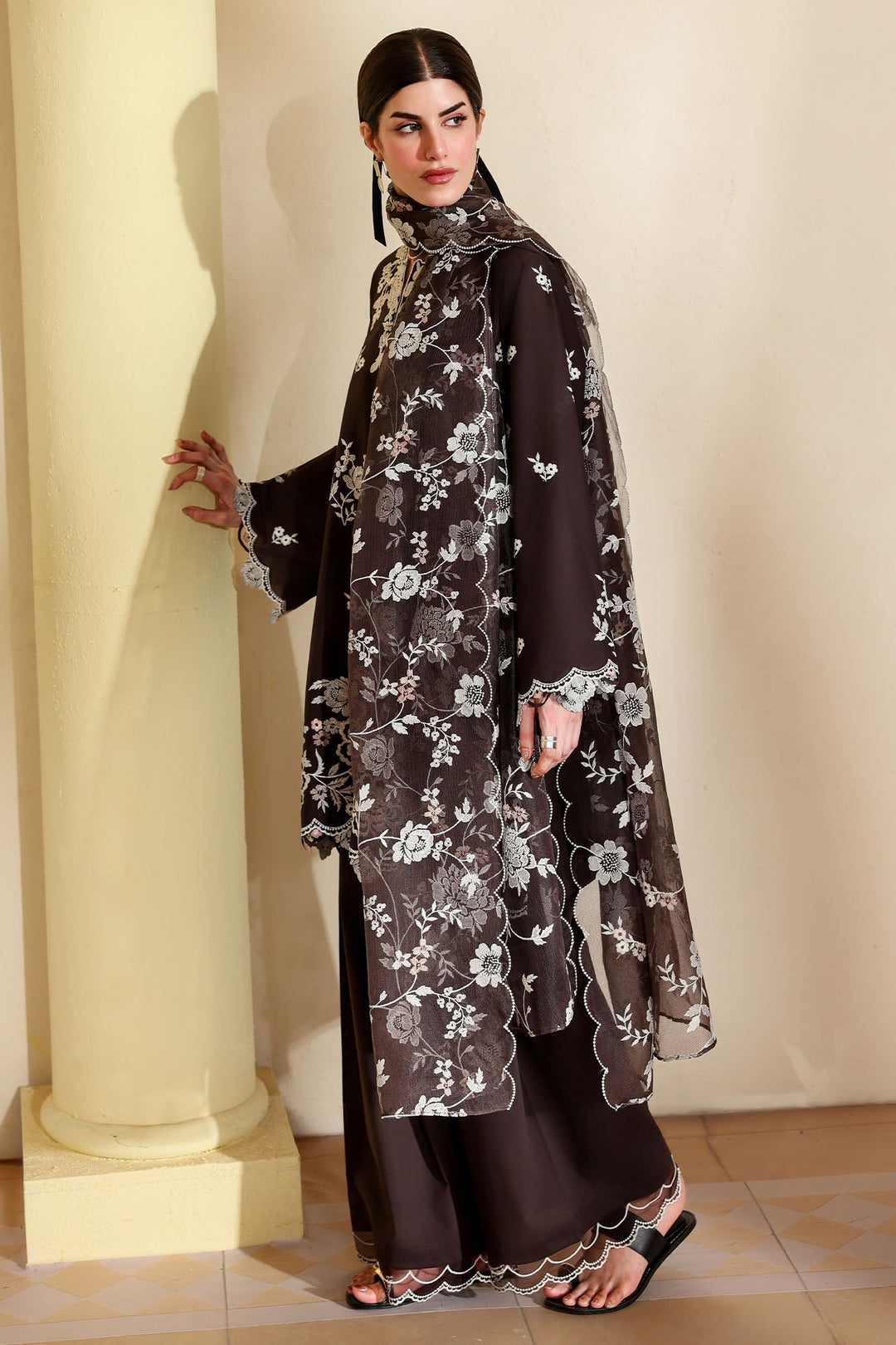 Cross Stitch - Sepia Dark Printed Lawn Unstitch Suit For Women - 3 Piece