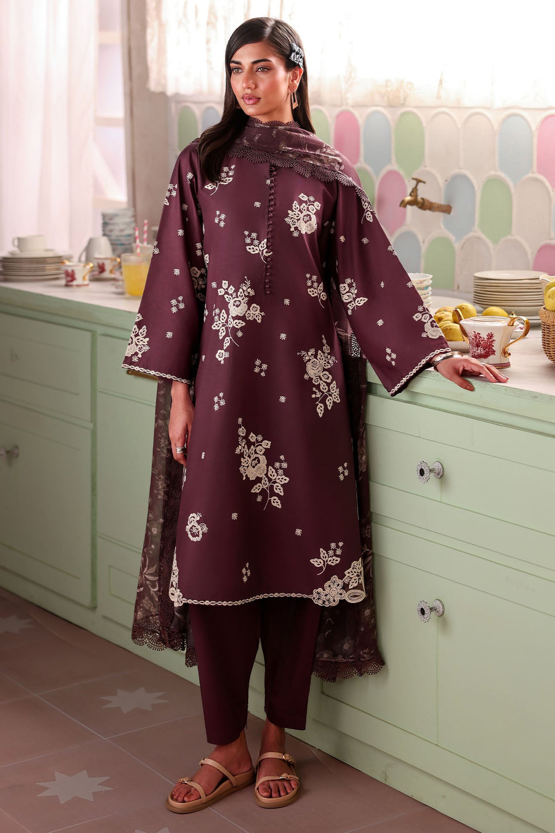 Cross Stitch - Shadow Perse Printed Lawn Unstitch Suit For Women - 3 Piece