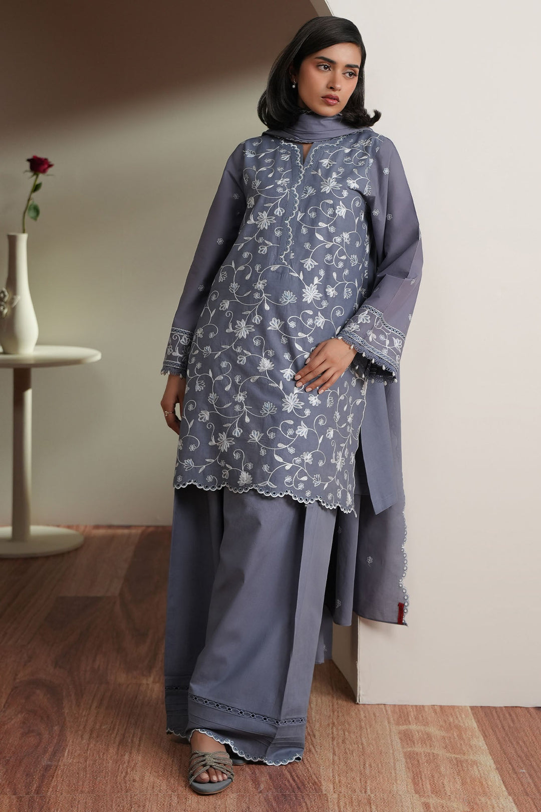 Cross Stitch - Slate Petals  Embroidered Lawn Unstitch Suit For Women - 3 Piece