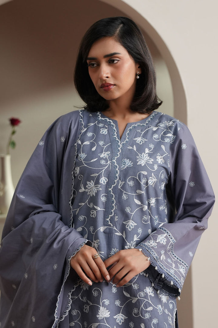 Cross Stitch - Slate Petals  Embroidered Lawn Unstitch Suit For Women - 3 Piece