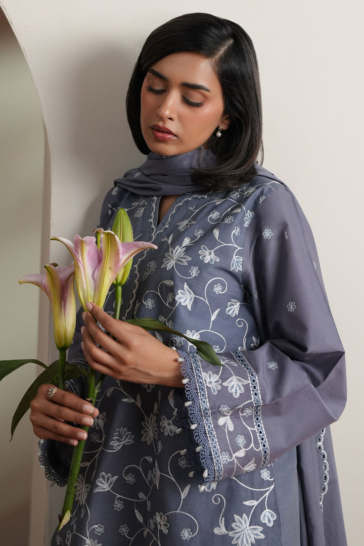Cross Stitch - Slate Petals  Embroidered Lawn Unstitch Suit For Women - 3 Piece