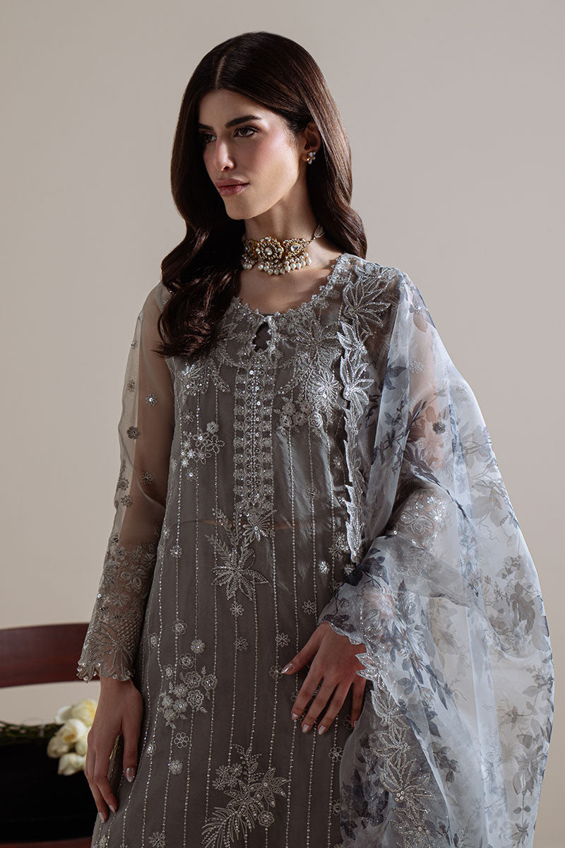 Cross Stitch - Smoky Radiance Grey Unstitch Suit For Women - 4 Piece