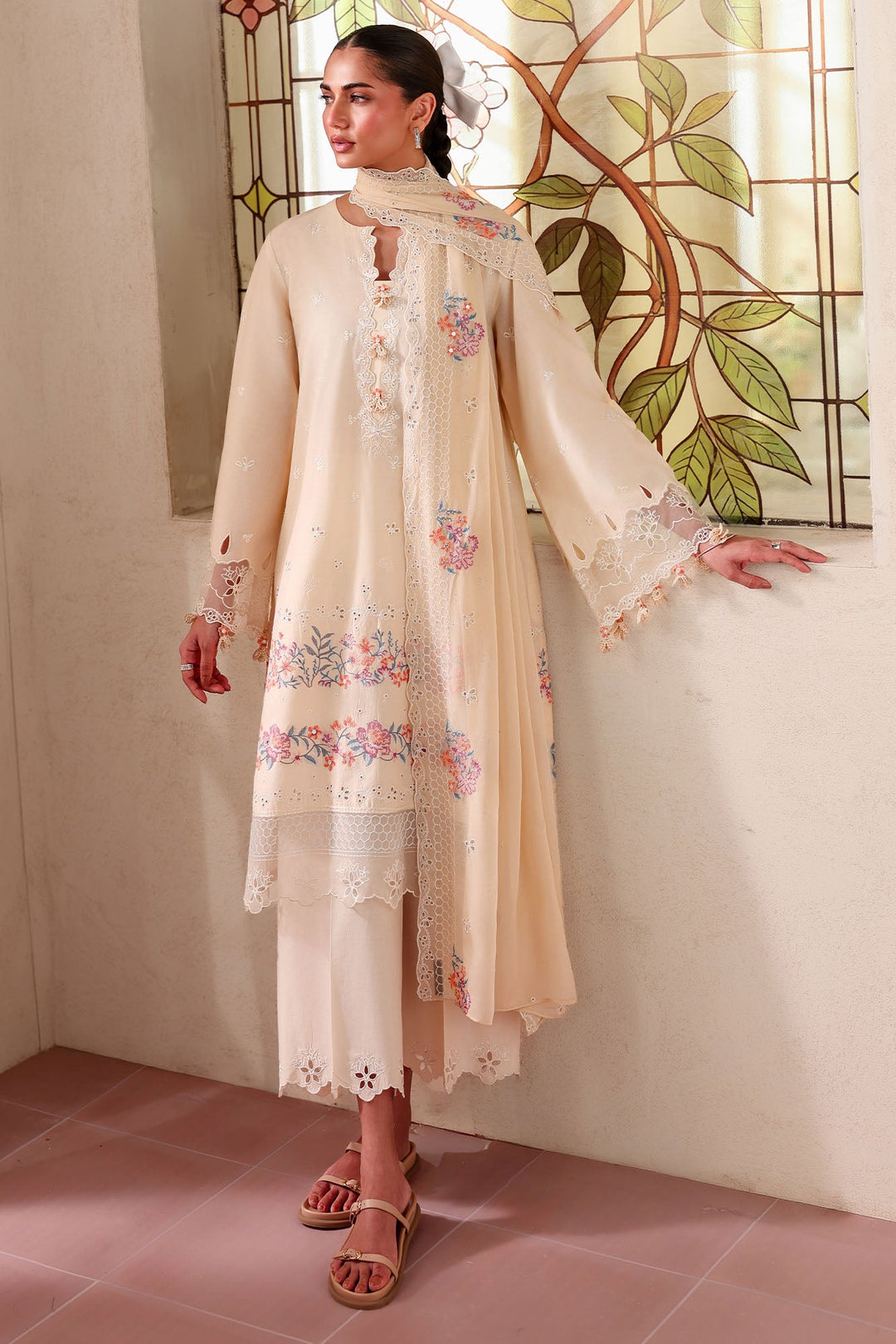 Cross Stitch - Soft Coral Printed Lawn Unstitch Suit For Women - 3 Piece