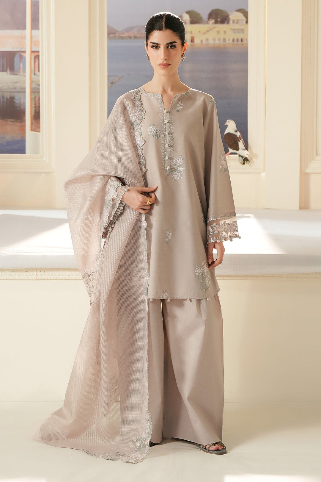 Cross Stitch - Soft Umber Lawn Embroidered Suit For Women - 3 Piece