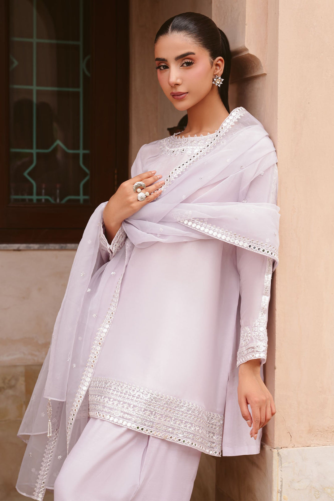 Cross Stitch - Twilight Gleam Silk Suit For Women - Purple - 3 Piece
