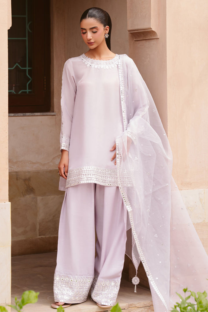 Cross Stitch - Twilight Gleam Silk Suit For Women - Purple - 3 Piece