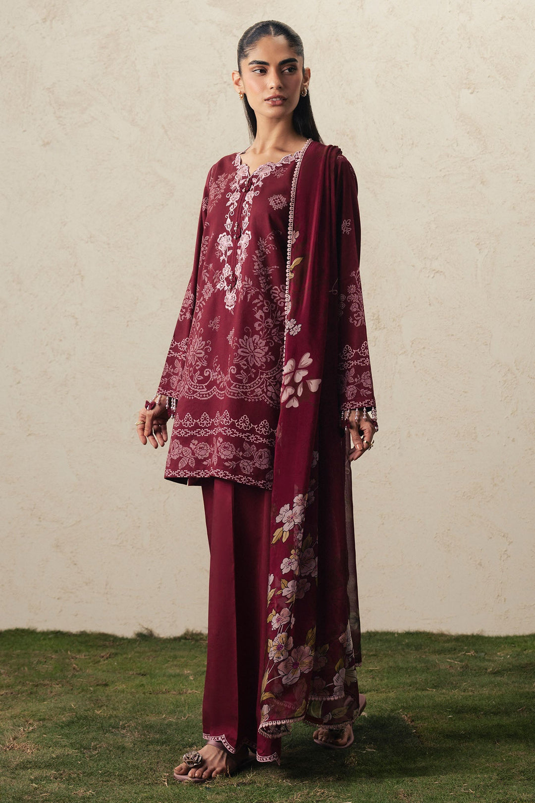 Cross Stitch VELVET WHISPER Unstitched Maroon 3 Piece