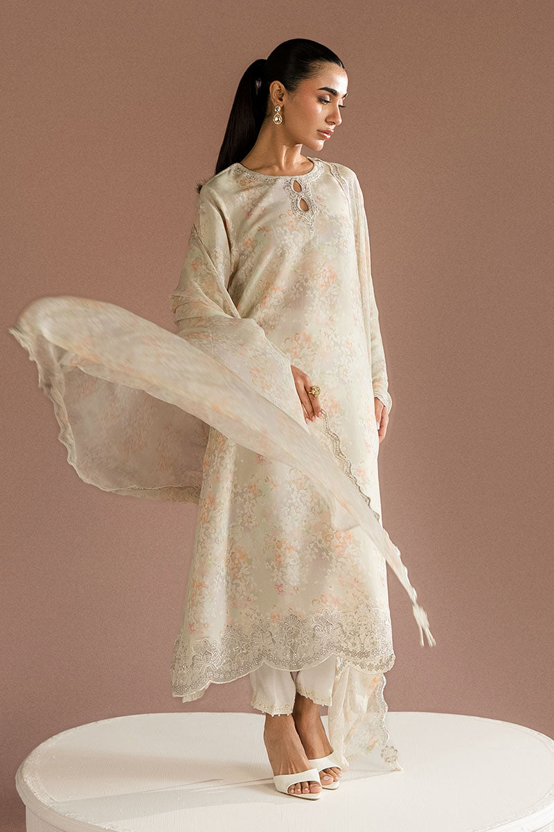 Cross Stitch - Vanilla Bloom Silk Suit For Women - White - 2 Piece