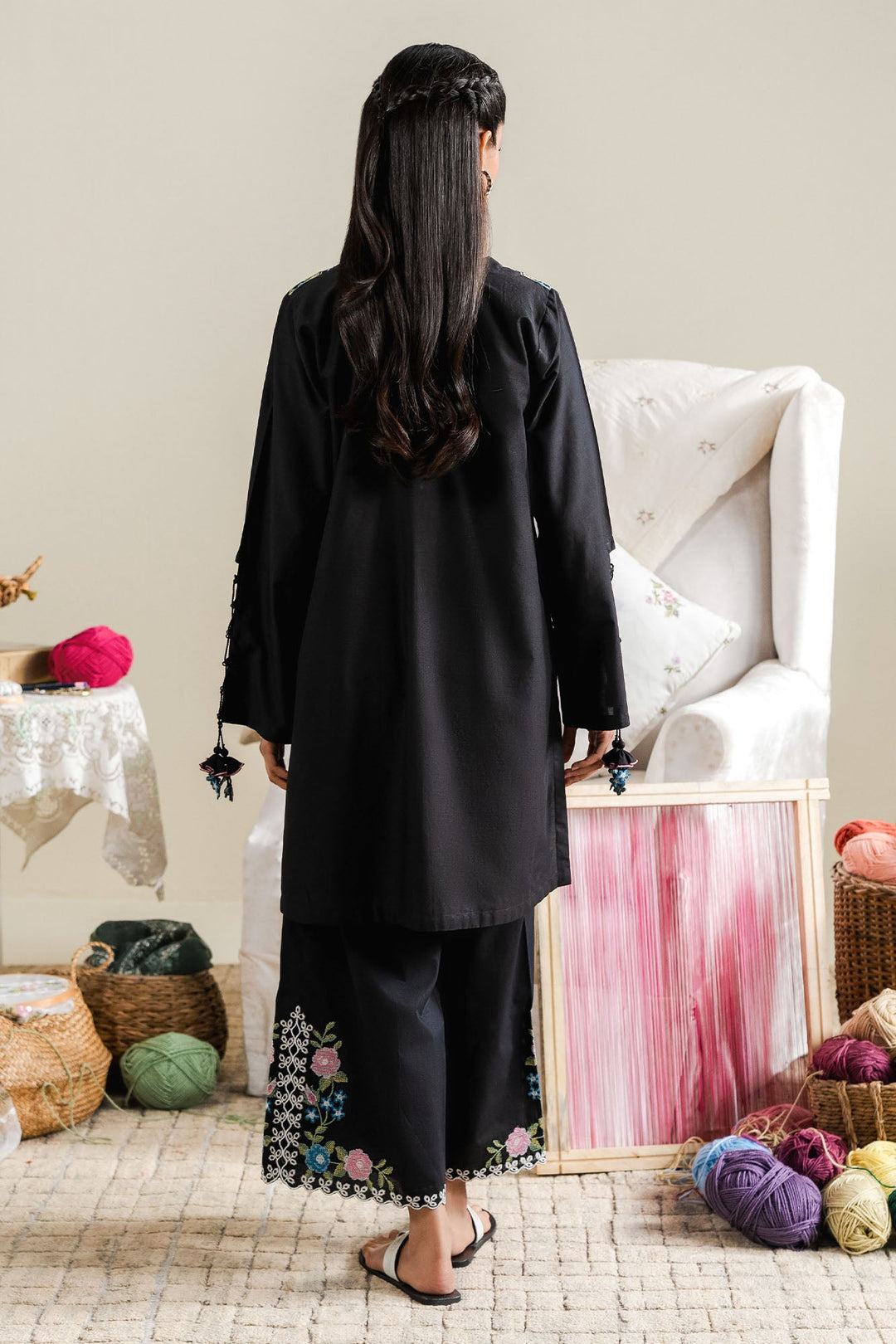 Cross Stitch - Vived Noir Cambric Suit For Women - Black - 2 Piece