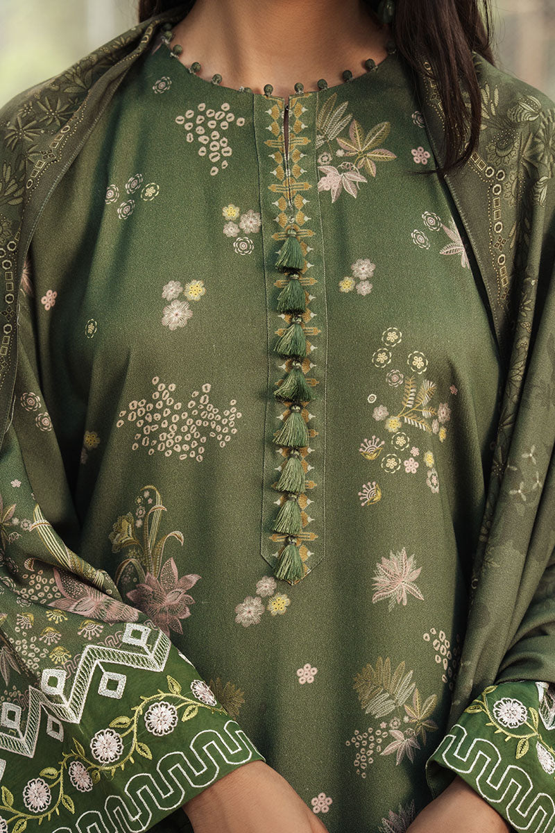 Cross Stitch - WHISPERING PETALS Marina Green Unstitch Suit For Women - 3 Piece