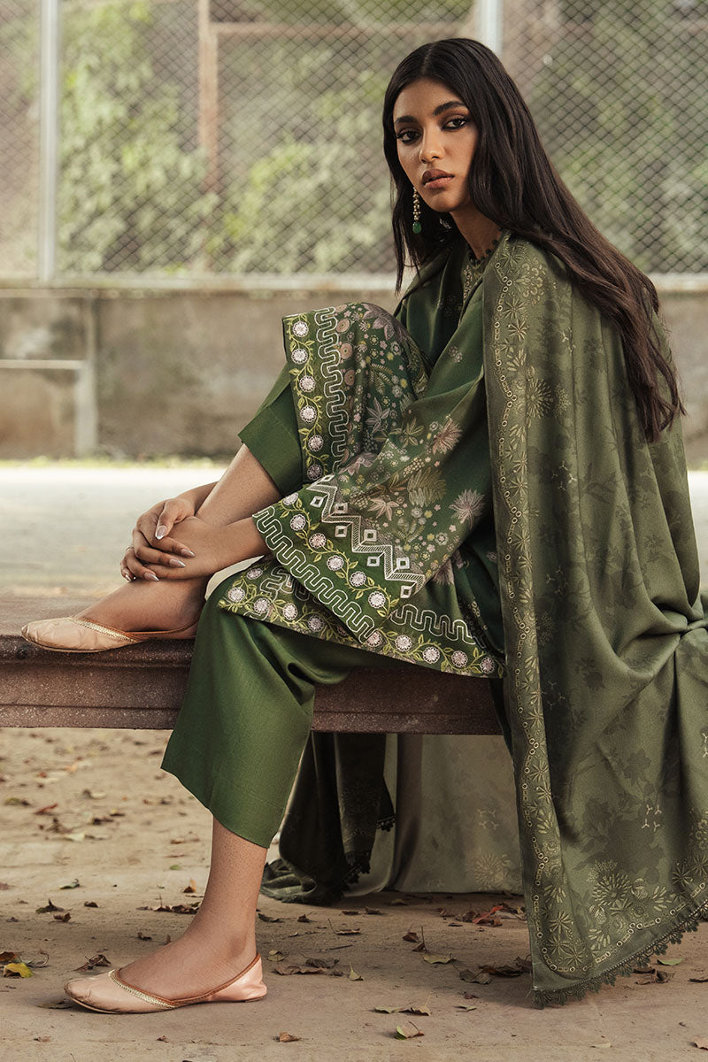 Cross Stitch - WHISPERING PETALS Marina Green Unstitch Suit For Women - 3 Piece