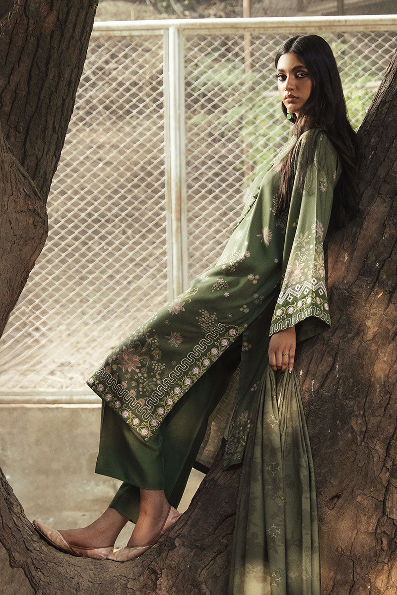 Cross Stitch - WHISPERING PETALS Marina Green Unstitch Suit For Women - 3 Piece