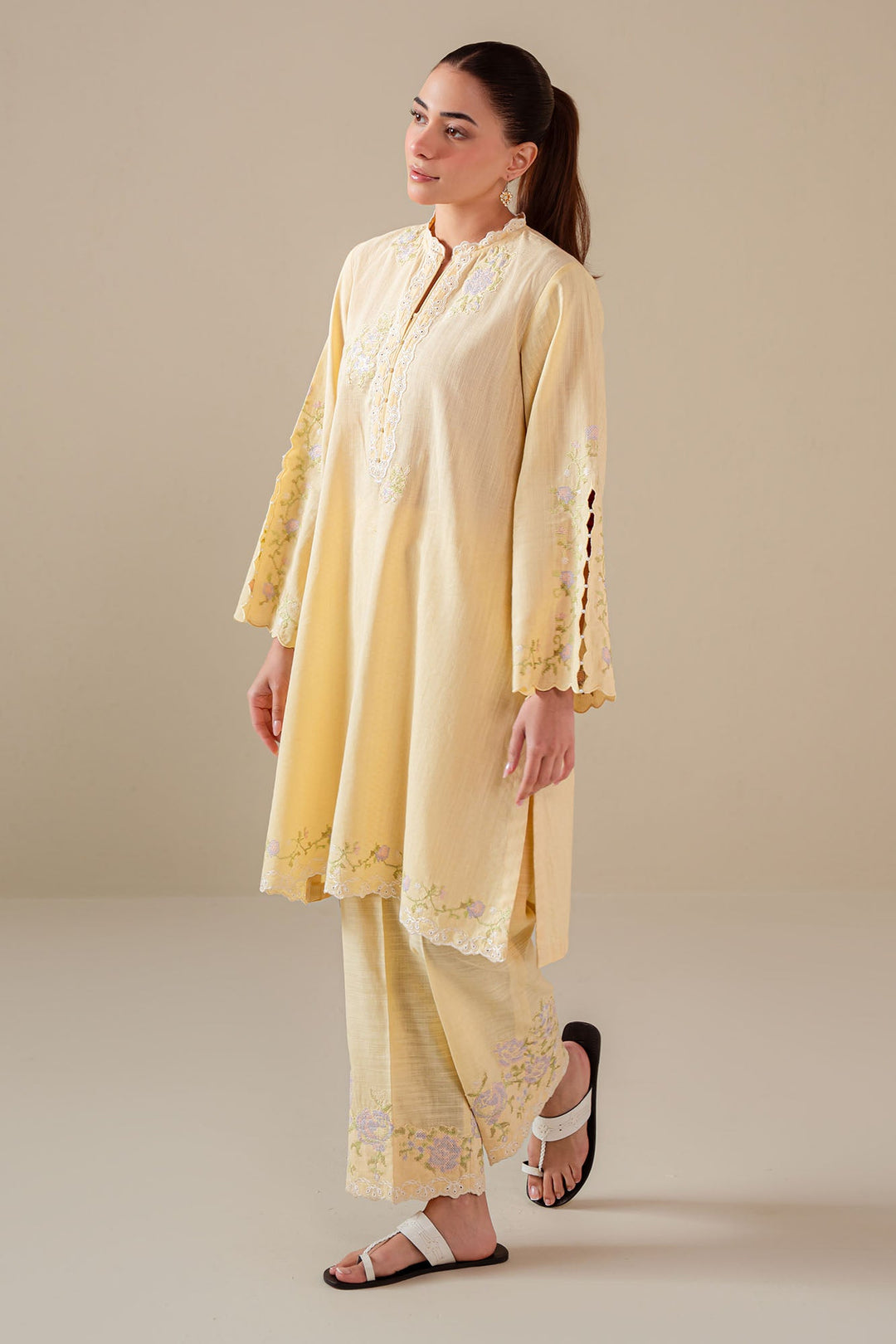 Cross Stitch - Warm Sunshine  Cotton Suit For Women - Yellow - 2 Piece