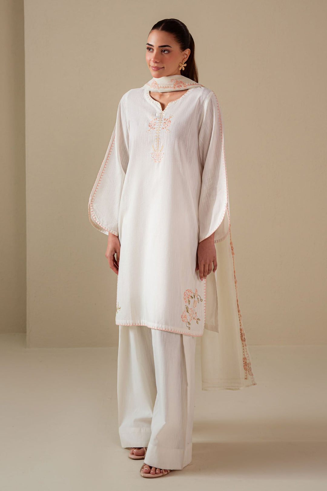 Cross Stitch - White Dove  Cotton Suit For Women - White - 2 Piece