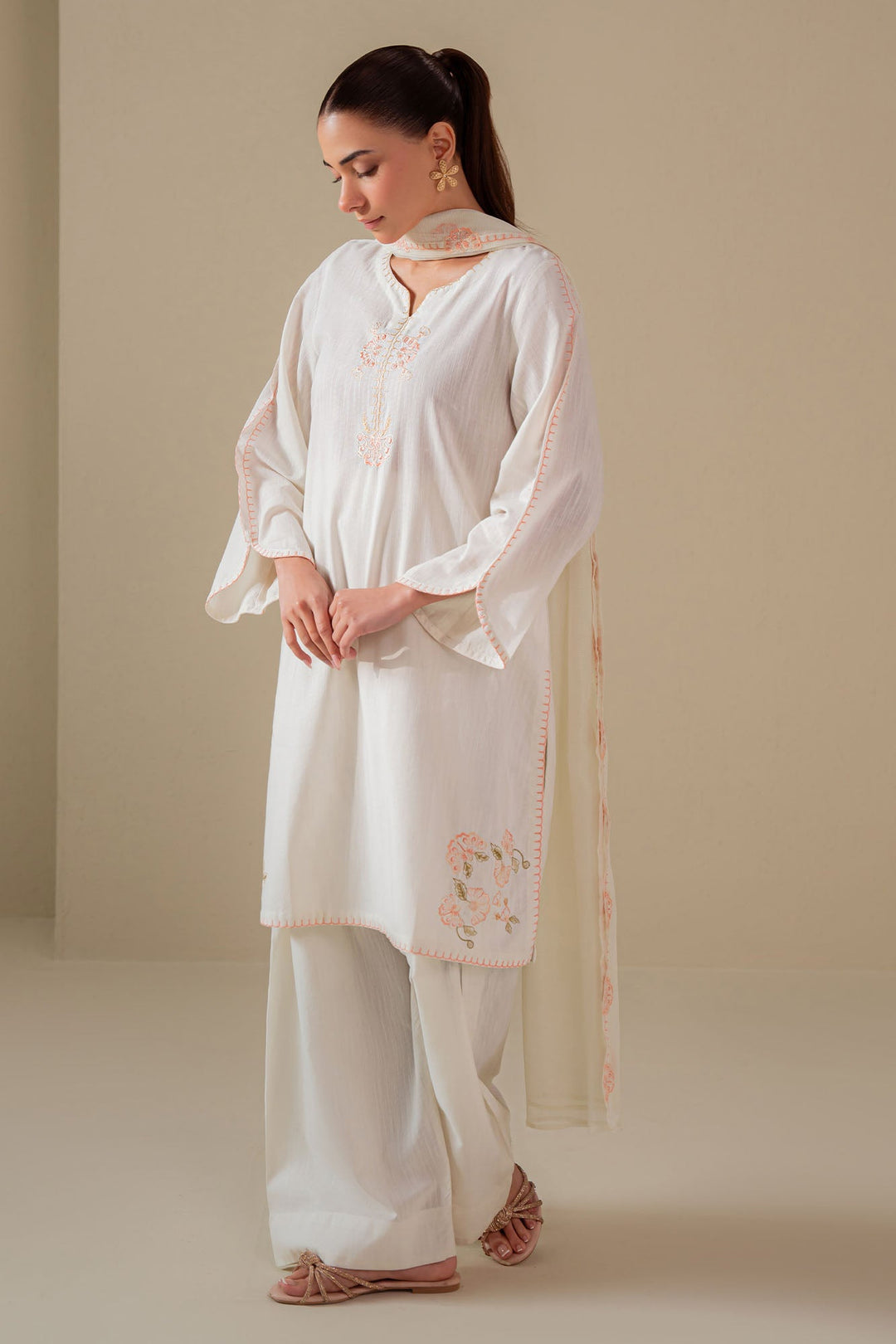 Cross Stitch - White Dove  Cotton Suit For Women - White - 2 Piece