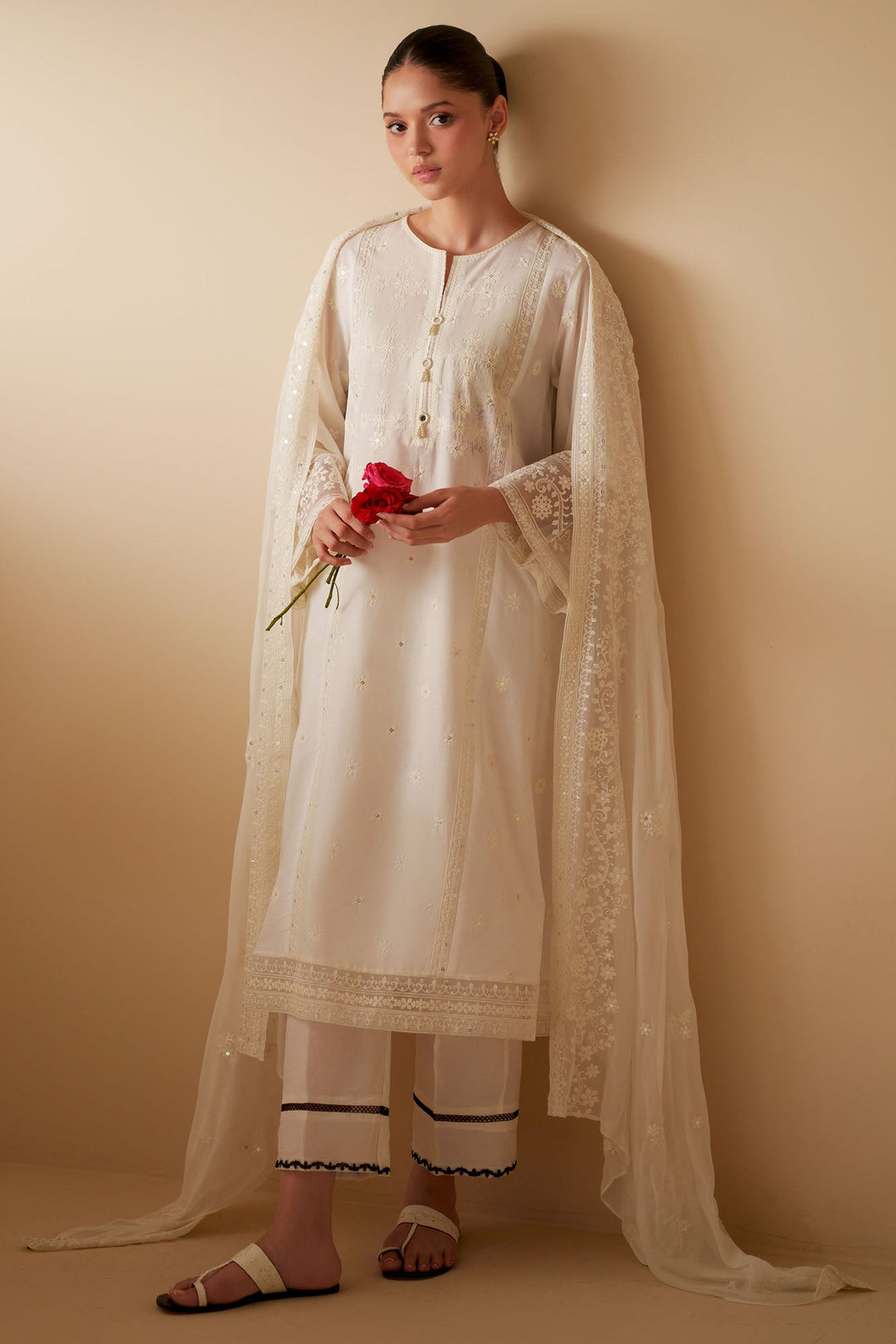 Cross Stitch - White Serenity Cambric Suit For Women - White - 2 Piece