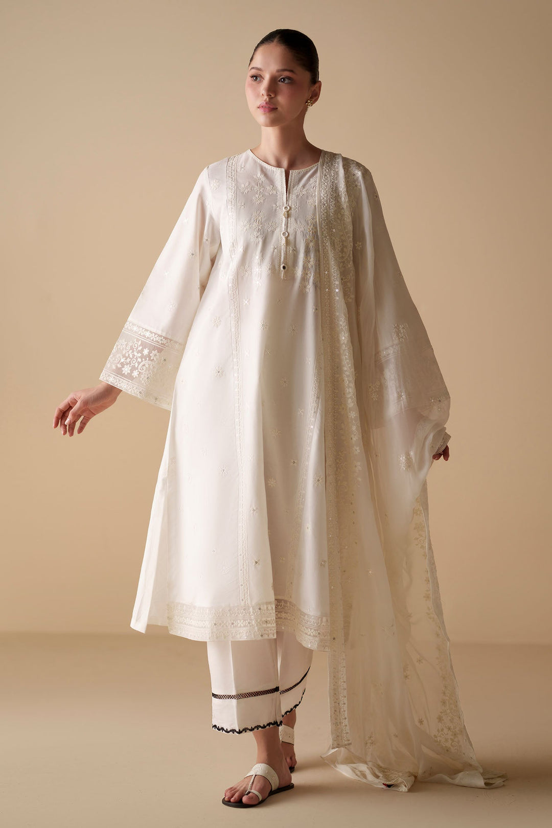 Cross Stitch - White Serenity Cambric Suit For Women - White - 2 Piece