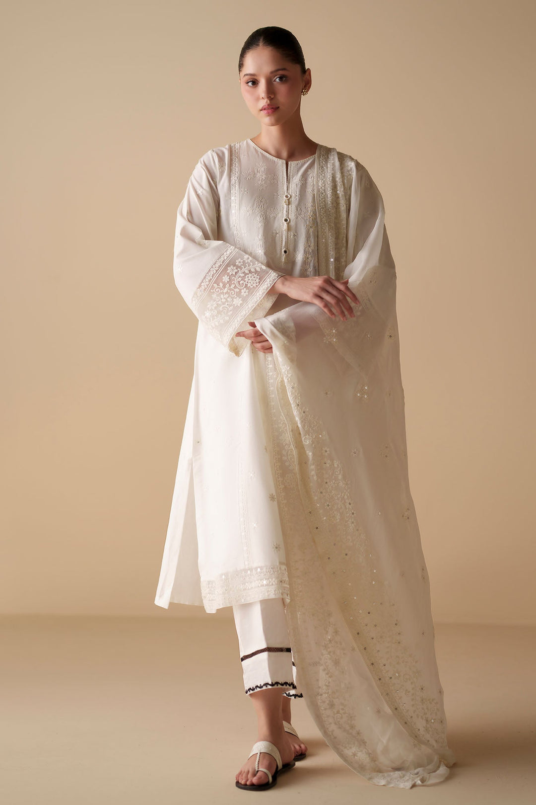 Cross Stitch - White Serenity Cambric Suit For Women - White - 2 Piece