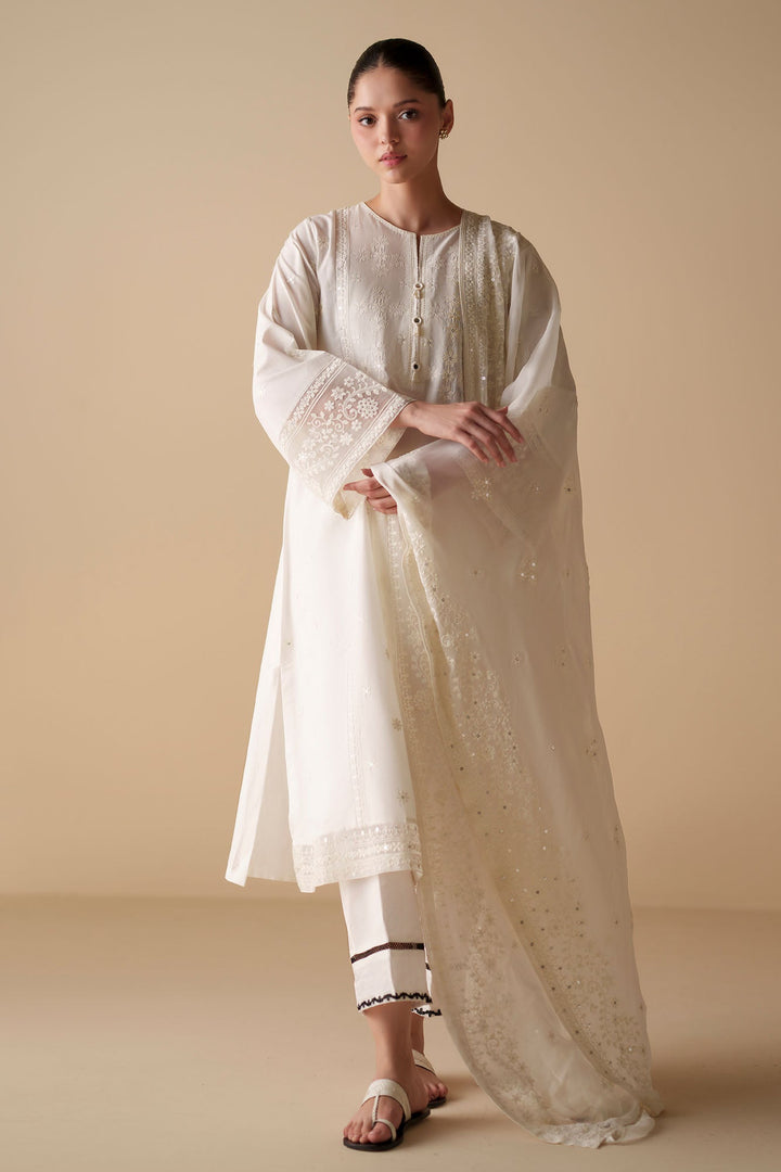 Cross Stitch - White Serenity Cambric Suit For Women - White - 2 Piece