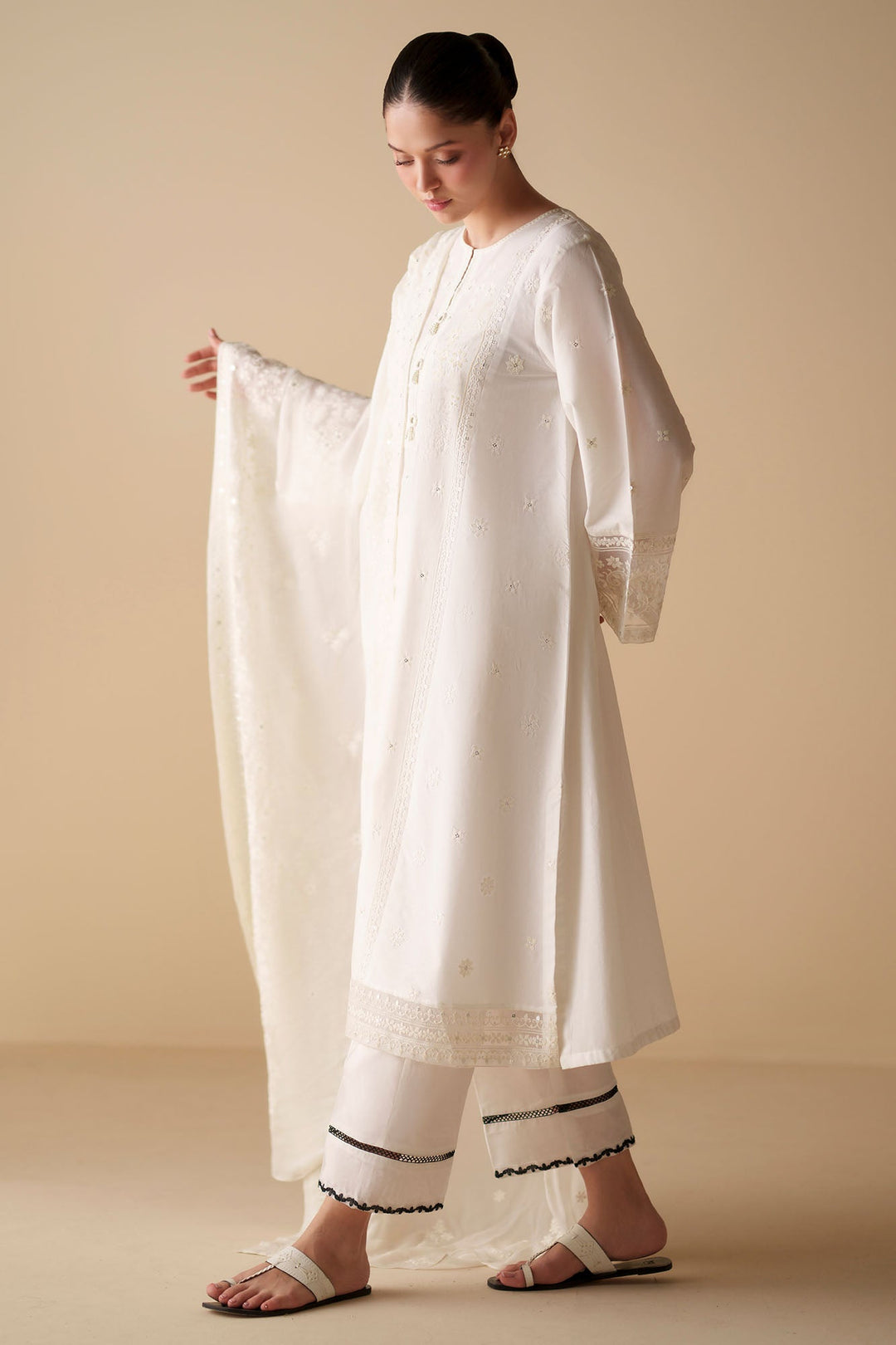 Cross Stitch - White Serenity Cambric Suit For Women - White - 2 Piece