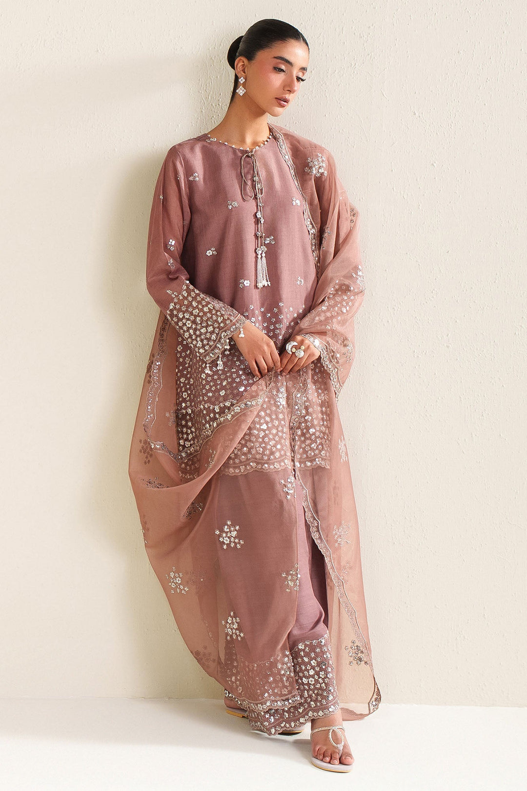 Cross Stitch - Wistful Mauve Silk Unstitch Suit For Women - 3 Piece
