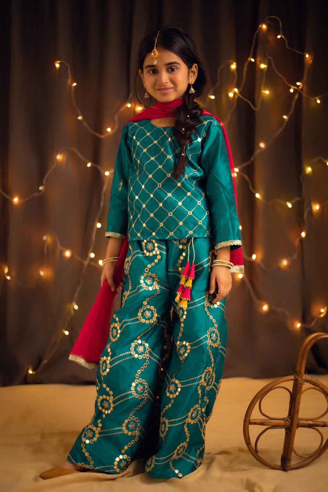 Kidoz Kloset - Dazzling Delight Teal Embroidered Plazo Set For Girl