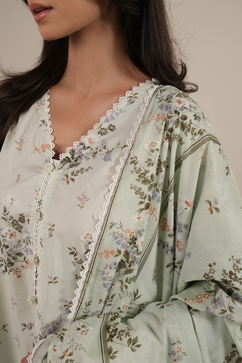 Cross Stitch - PALE AQUA - Lawn - 3 Piece - Unstitched