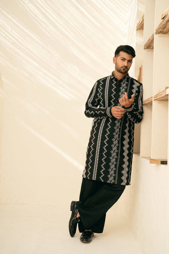 DEEPAK & FAHAD - Elan - Black & White - wash n wear - 2 Piece