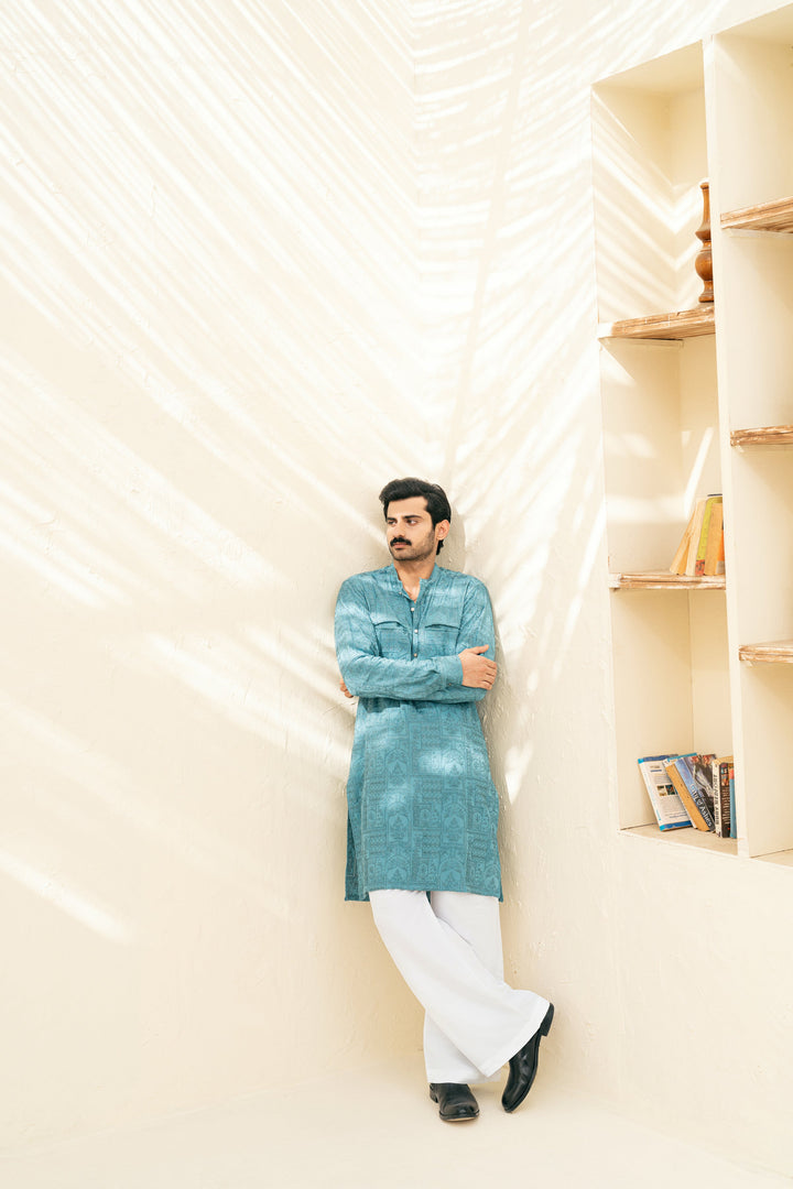 DEEPAK & FAHAD - Zayir - Blue & White - cotton - 2 Piece