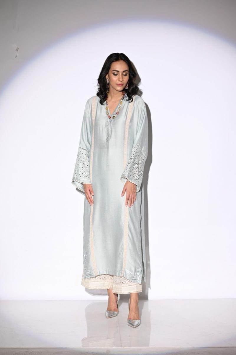 Insia Sohail - Ash - Powder blue - 3 Piece - Cotton net - Studio by TCS