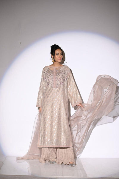 Insia Sohail - Marina - Gray - Cotton with silver bottie - Floral Embroidered - 3 Piece - Studio by TCS