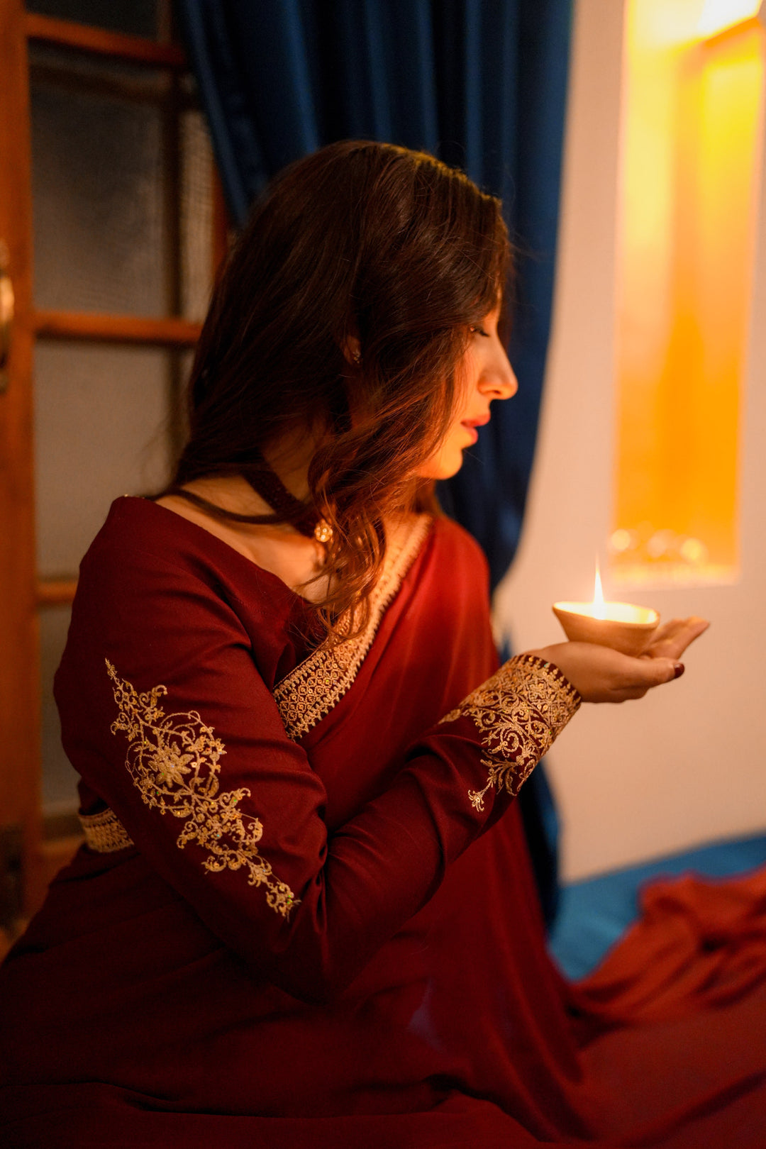 Omal by Komal - RAQEEB - Chiffon & Raw Silk - Maroon