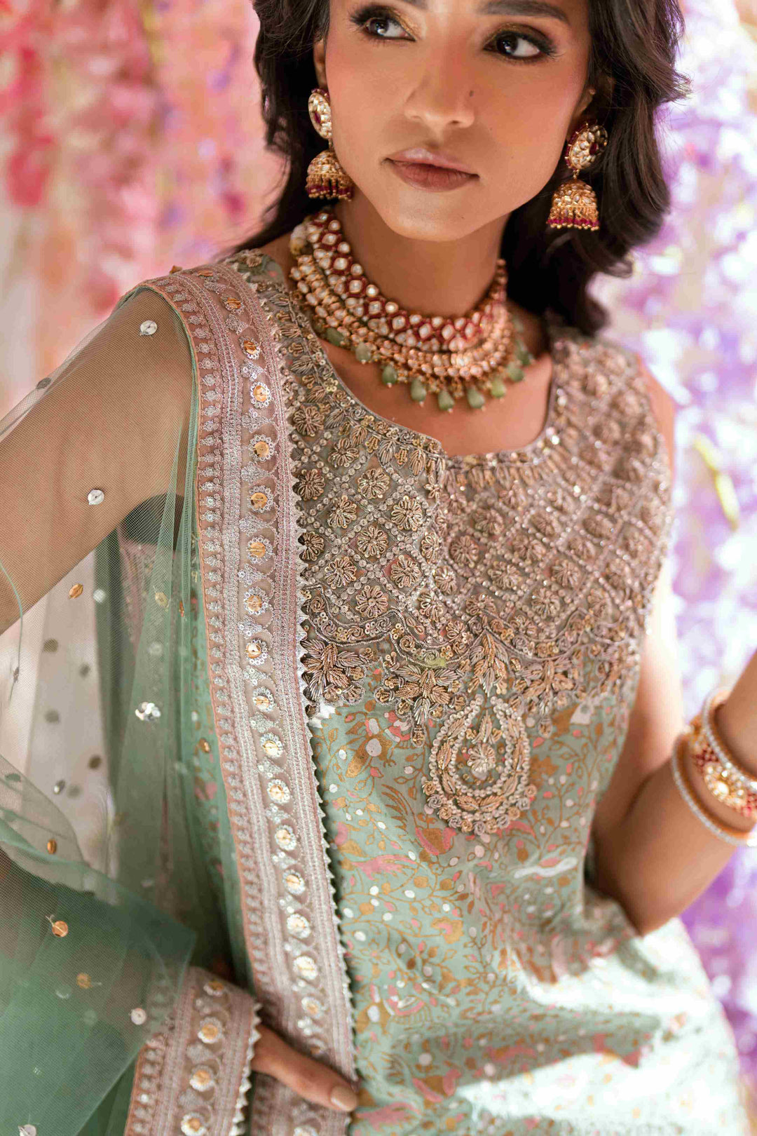 Shehrnaz - Niva Emerald Kurta Set - SHK-1568 - Green - Crepe silk - 3 Piece