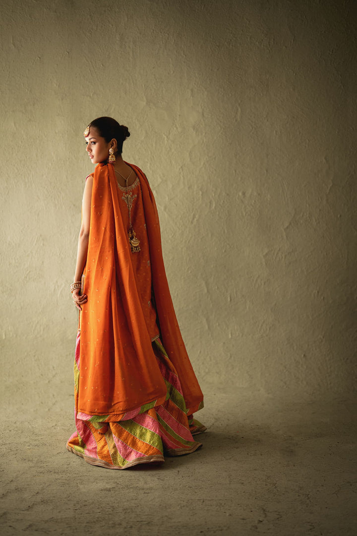 Shehrnaz - Zarisha Orange Zari Gharara Set - SHK-1570 - Orange - Cotton Net - 3 Piece