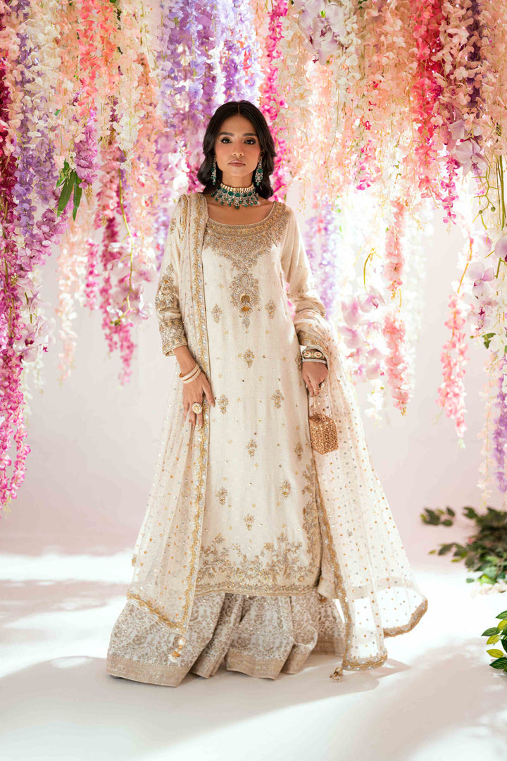Shehrnaz - Mira Ivory - SHK-1538 - Off-white - Cotton net - 3 Piece