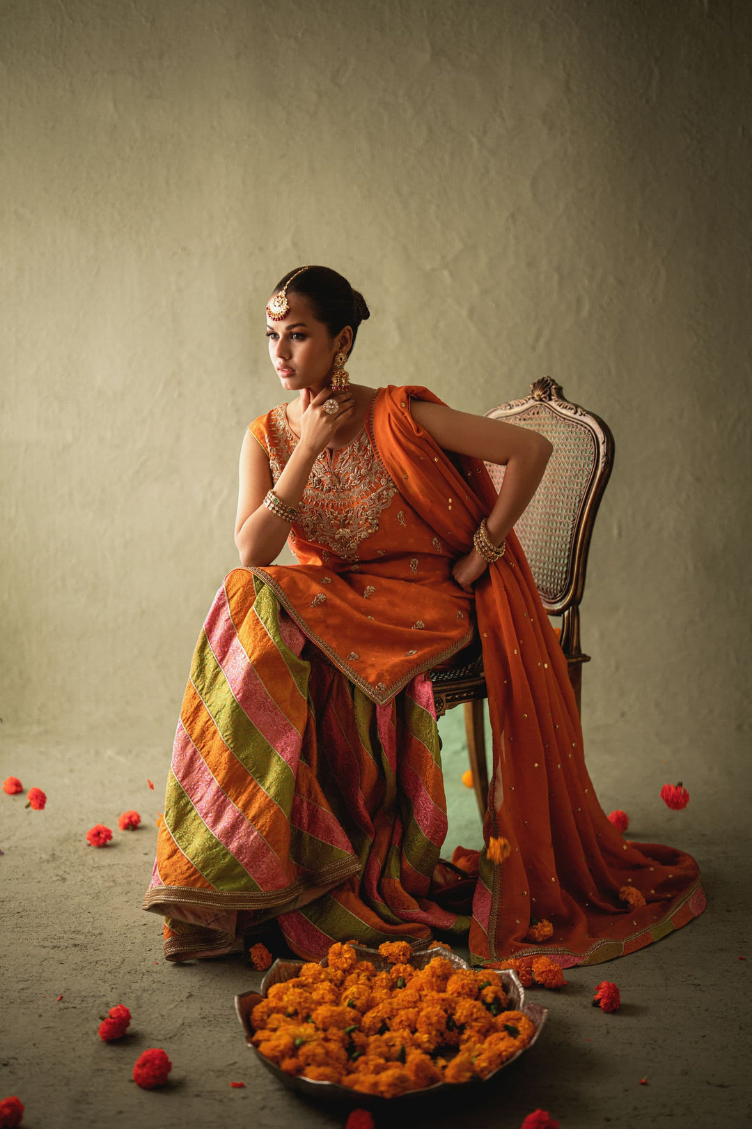 Shehrnaz - Zarisha Orange Zari Gharara Set - SHK-1570 - Orange - Cotton Net - 3 Piece