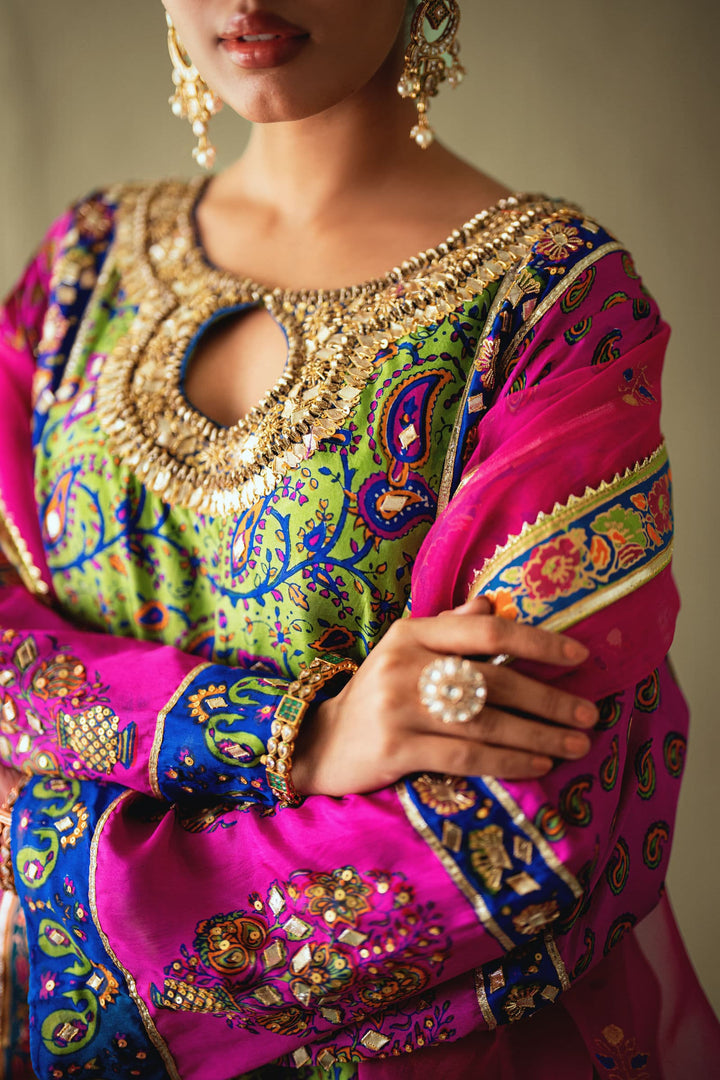 Shehrnaz - Naysa Dhani-Pink Silk Kaftan Set - SHK-1578 - Dhaani Green - Pure Medium Silk - 3 Piece