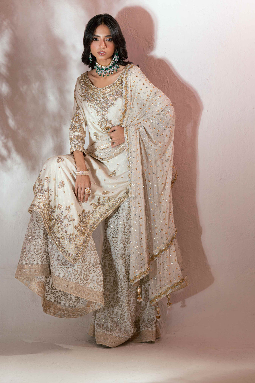 Shehrnaz - Mira Ivory - SHK-1538 - Off-white - Cotton net - 3 Piece