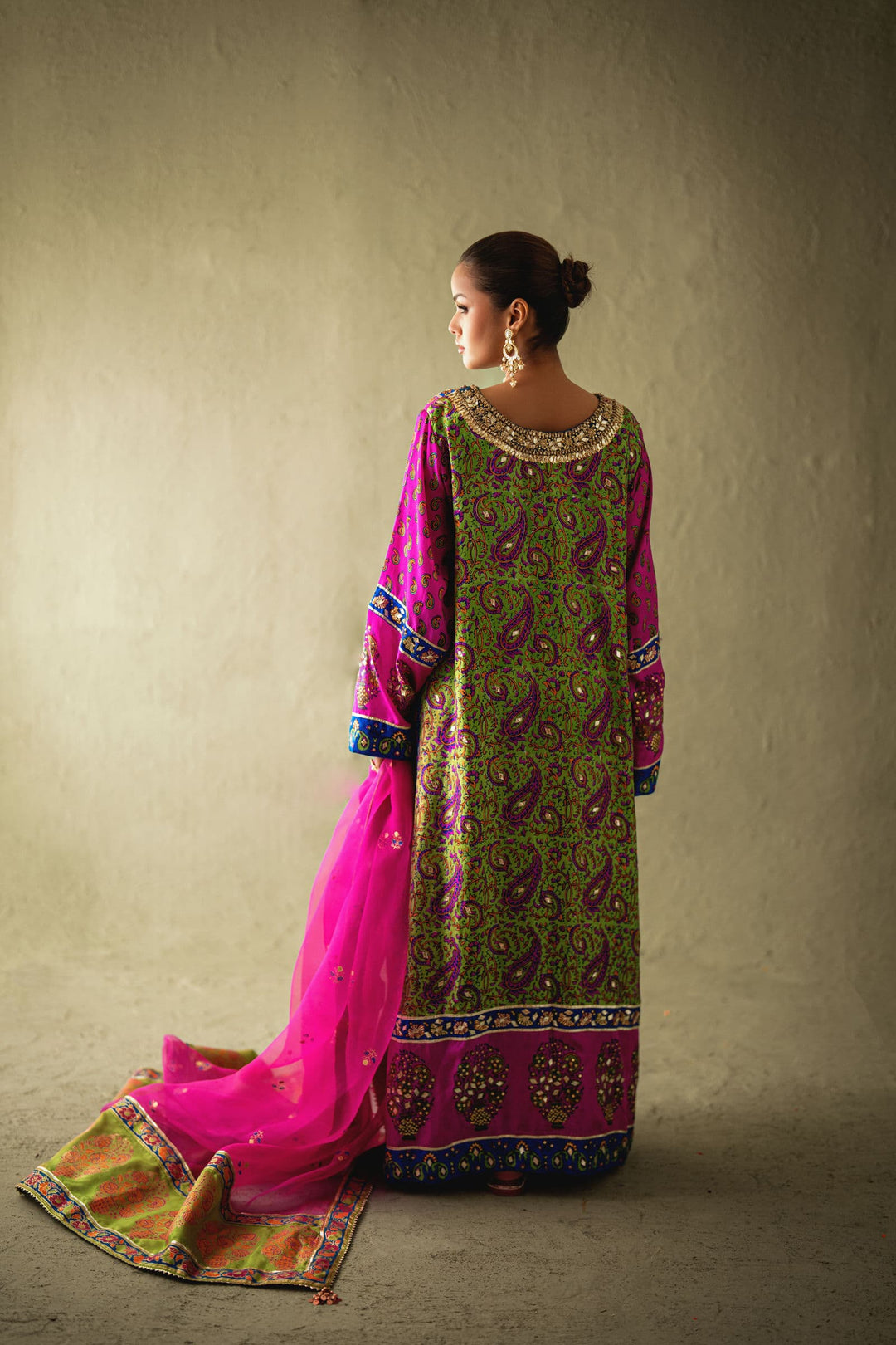 Shehrnaz - Naysa Dhani-Pink Silk Kaftan Set - SHK-1578 - Dhaani Green - Pure Medium Silk - 3 Piece