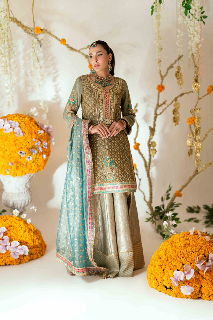 Shehrnaz - Zoya Sea Green Kurta Set - SHK-1566 - Sea green - Mysore silk - 3 Piece