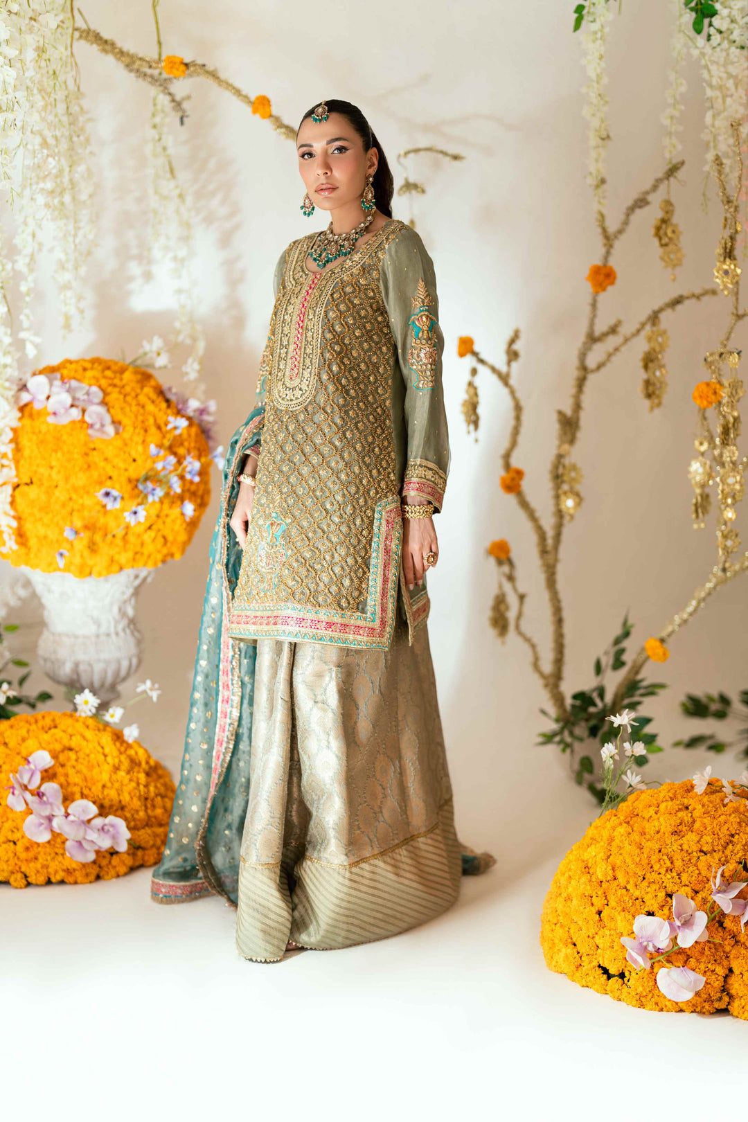 Shehrnaz - Zoya Sea Green Kurta Set - SHK-1566 - Sea green - Mysore silk - 3 Piece