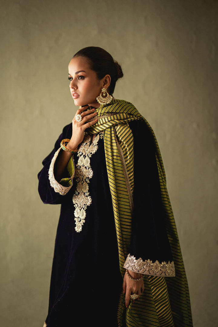 Shehrnaz - Sereya Purple Velvet Shalwar Set - SHK-1598 - Purple - velvet - 3 Piece