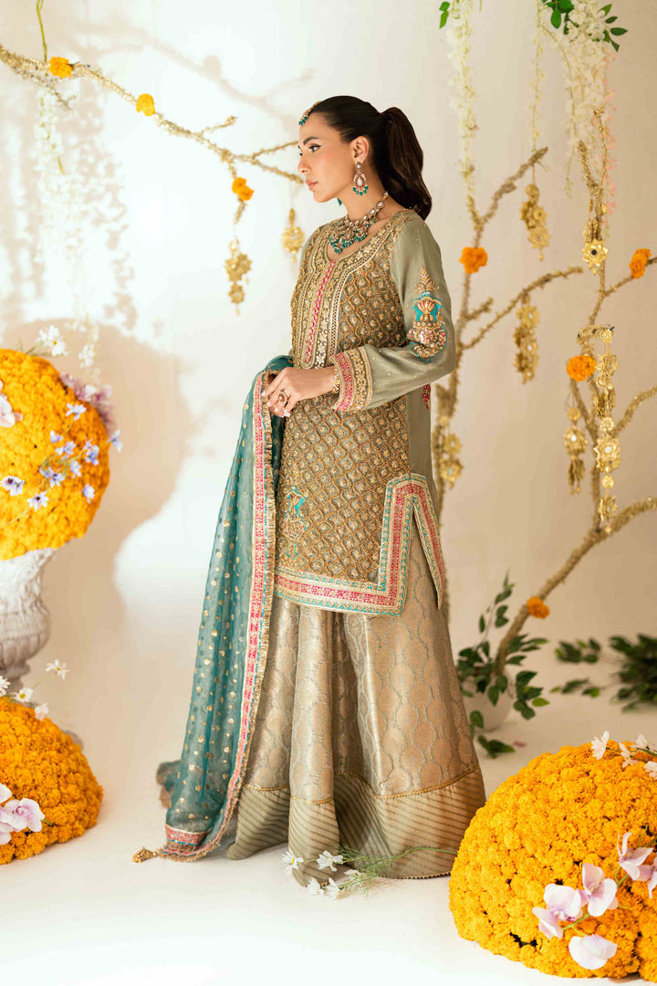 Shehrnaz - Zoya Sea Green Kurta Set - SHK-1566 - Sea green - Mysore silk - 3 Piece