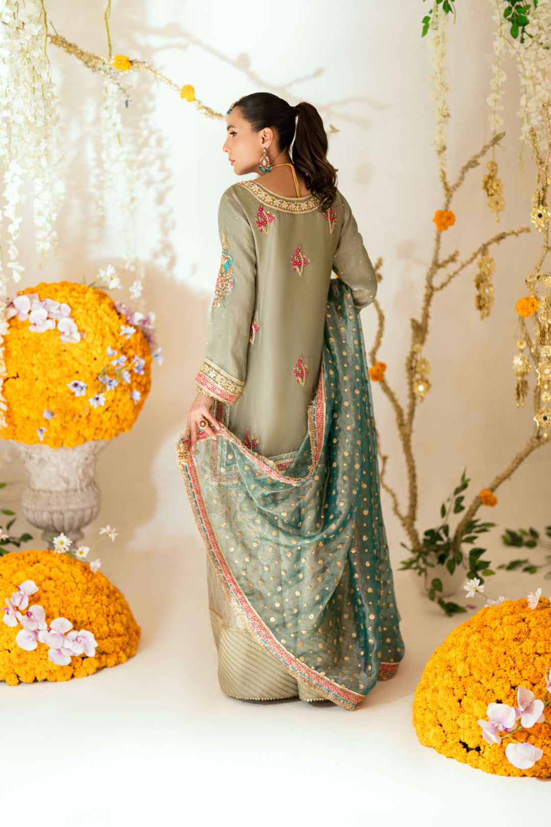 Shehrnaz - Zoya Sea Green Kurta Set - SHK-1566 - Sea green - Mysore silk - 3 Piece