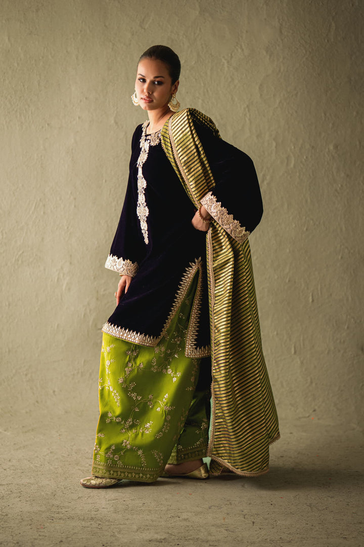 Shehrnaz - Sereya Purple Velvet Shalwar Set - SHK-1598 - Purple - velvet - 3 Piece